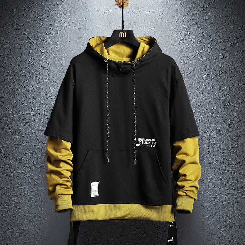 ARA CLOTHING ARTICLE #77014 -  Double-Layer Men's Hoodie in Black and Mustard Yellow