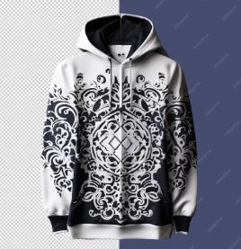 ARA CLOTHING ARTICLE #77013 - Men’s Black & White Ornamental Print Hoodie