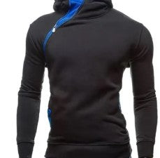 ARA CLOTHING ARTICLE #77011 Men’s Slim Fit Asymmetric Hoodie – Black with Blue Accents