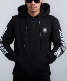 ARA CLOTHING ARTICLE #77018 Black Zip-Up Hoodie with "One Garage" Sleeve Print