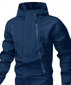 ARA CLOTHING ARTICLE #77022 Men's Waterproof Lightweight Hooded Rain Jacket with Asymmetrical Zippers