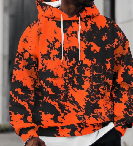 ARA CLOTHING ARTICLE #77029 Men's Abstract Marble Tie-Dye Hoodie - Vibrant Orange & Black Swirl Print