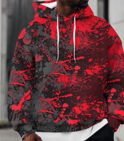 ARA CLOTHING ARTICLE #77026 Men's Graffiti Splatter Art Hoodie - Black & Fiery Red Urban Streetwear